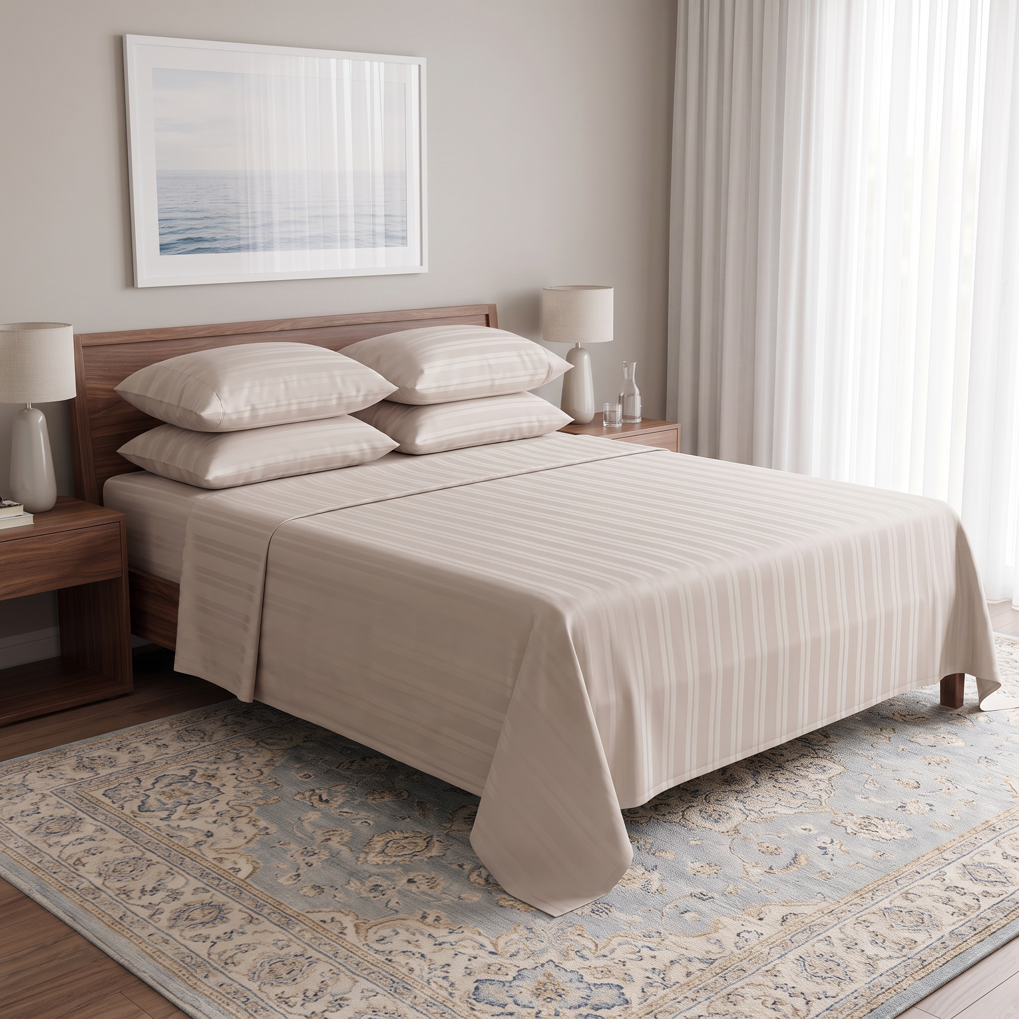 Premium plain stripes silky Duvet Set 6 Pcs