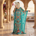 Free Size Digital Dress Kaftan Printed Pure Silk Hand Crystal 59" Long Jalabiya