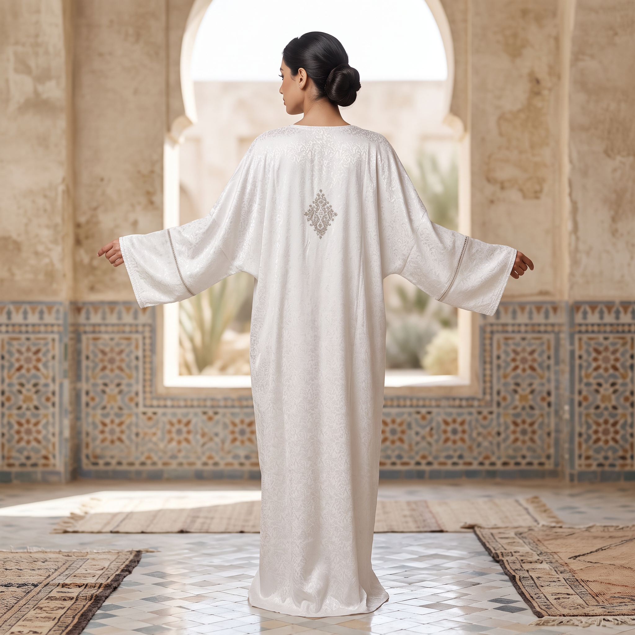 Silky Jacquard Kaftan Elegant Free-Size Luxury Abaya