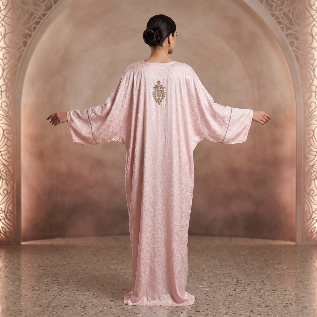 Silky Jacquard Kaftan Elegant Free-Size Luxury Abaya