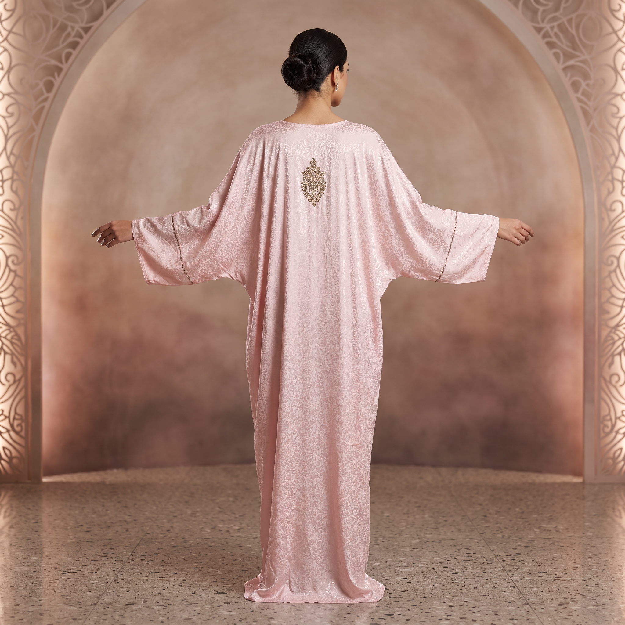 Silky Jacquard Kaftan Elegant Free-Size Luxury Abaya