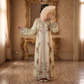 S Digital Dress Printed Poly Silk Hand Crystal 59" Long Jalabiya