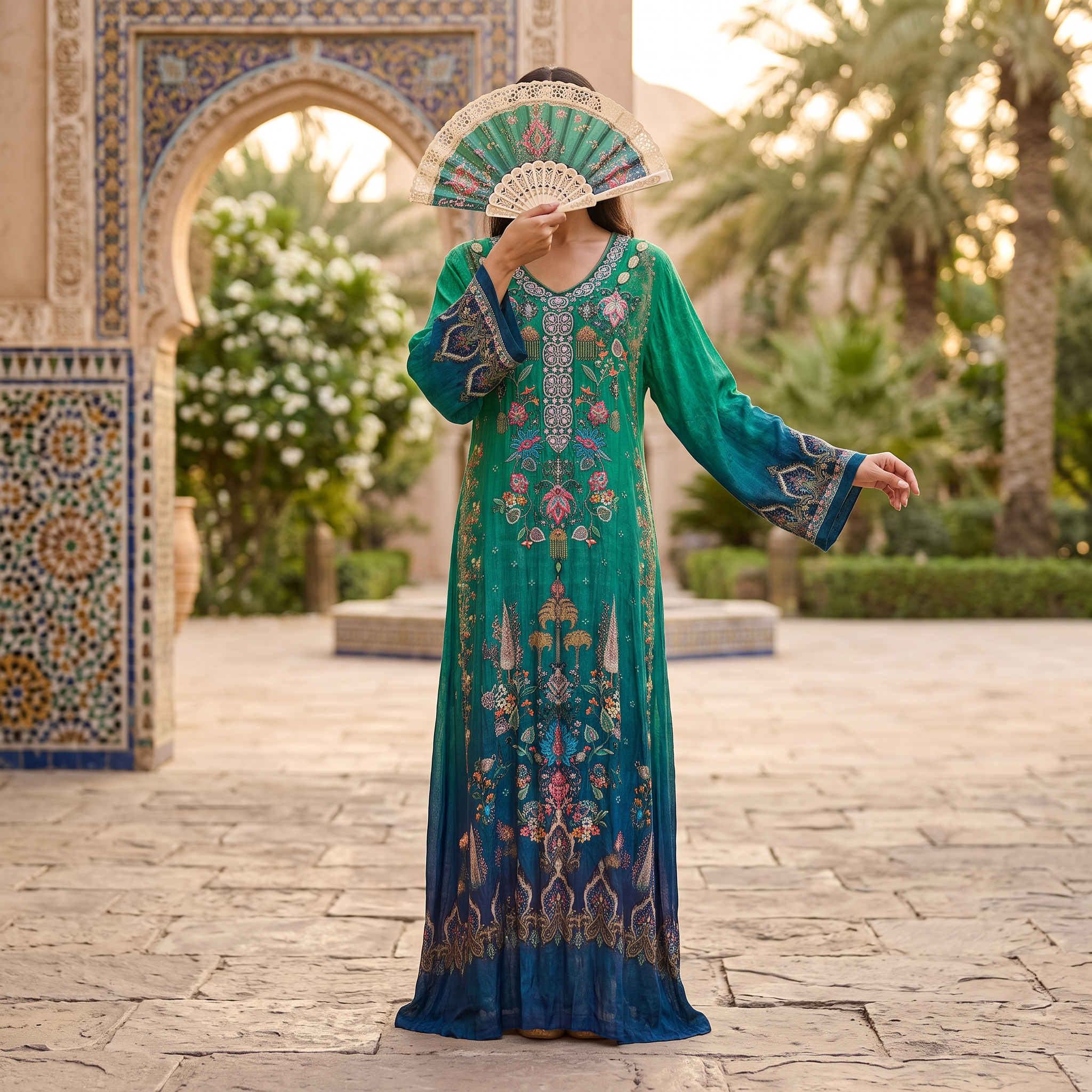 S Digital Dress Printed Silky Hand Crystal