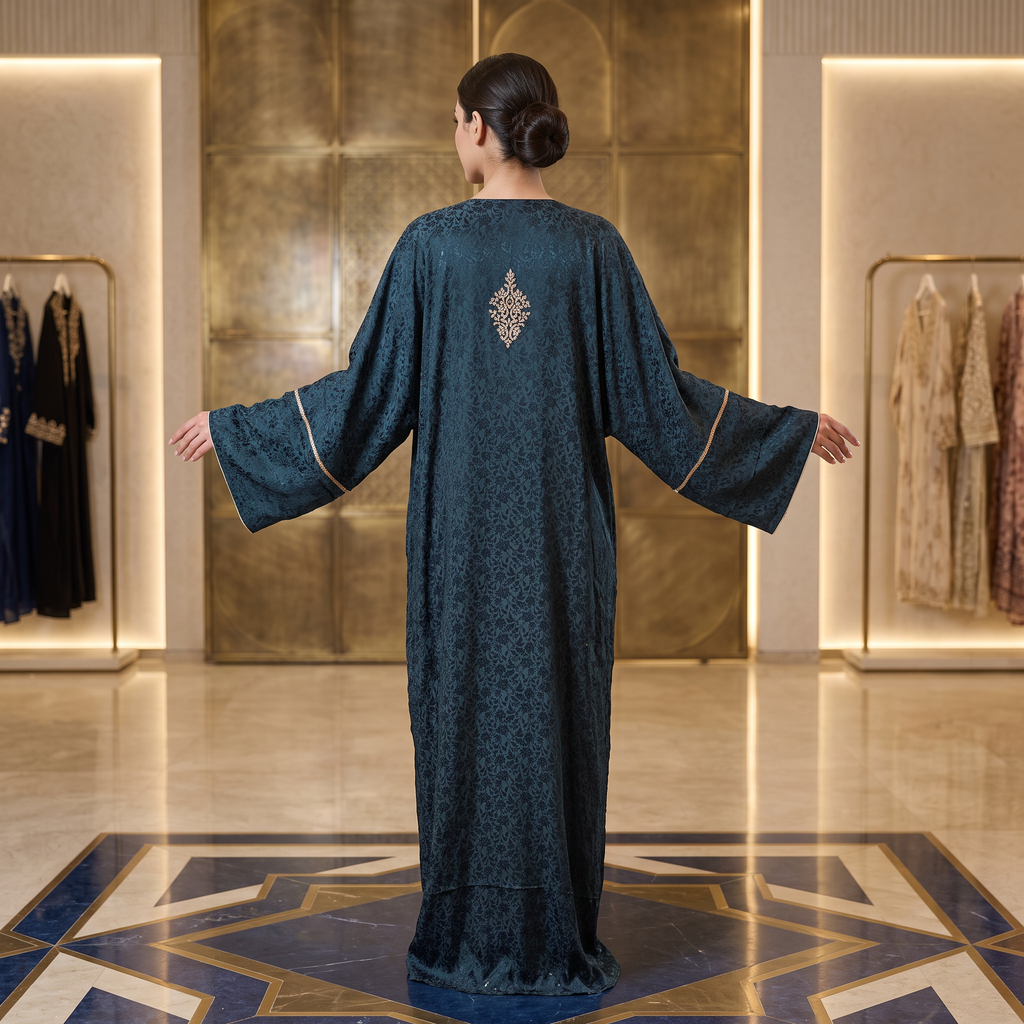 Silky Jacquard Kaftan Elegant Free-Size Luxury Abaya