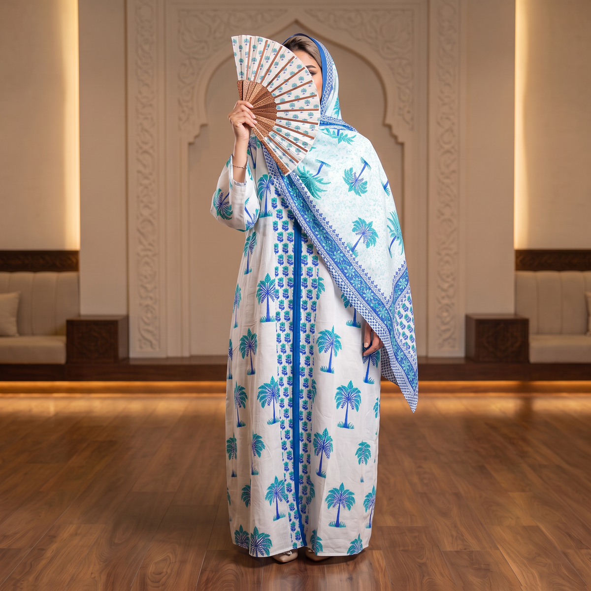 S/M Cotton Abaya & Inner with shaila Set length 57” Long