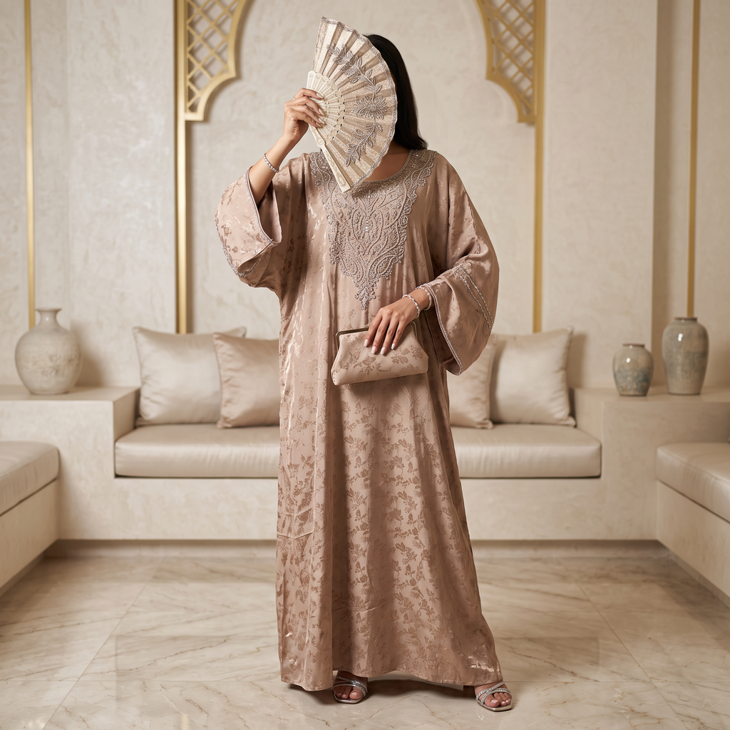 Silky Jacquard Kaftan Elegant Free-Size Luxury Abaya