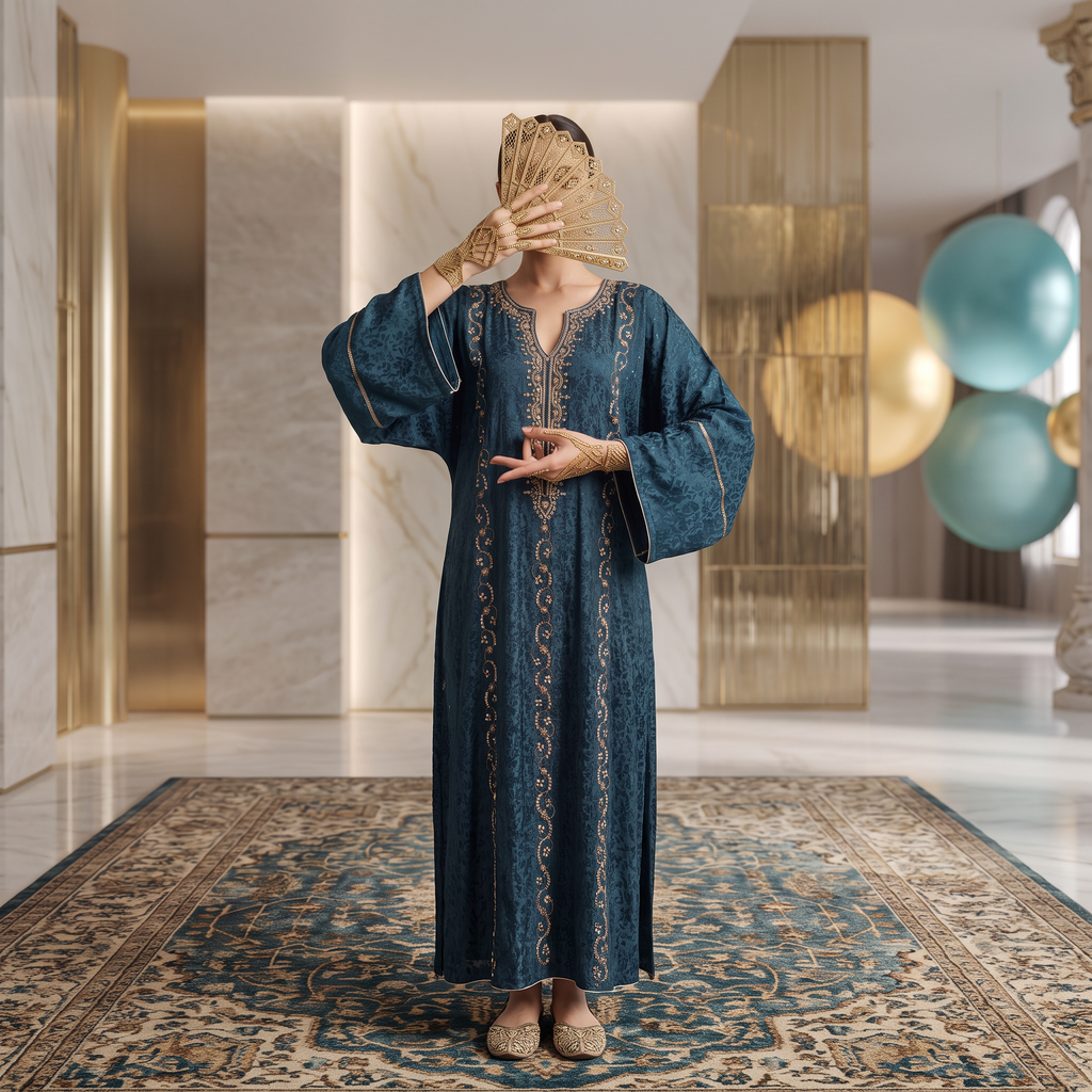 Silky Jacquard Kaftan Elegant Free-Size Luxury Abaya
