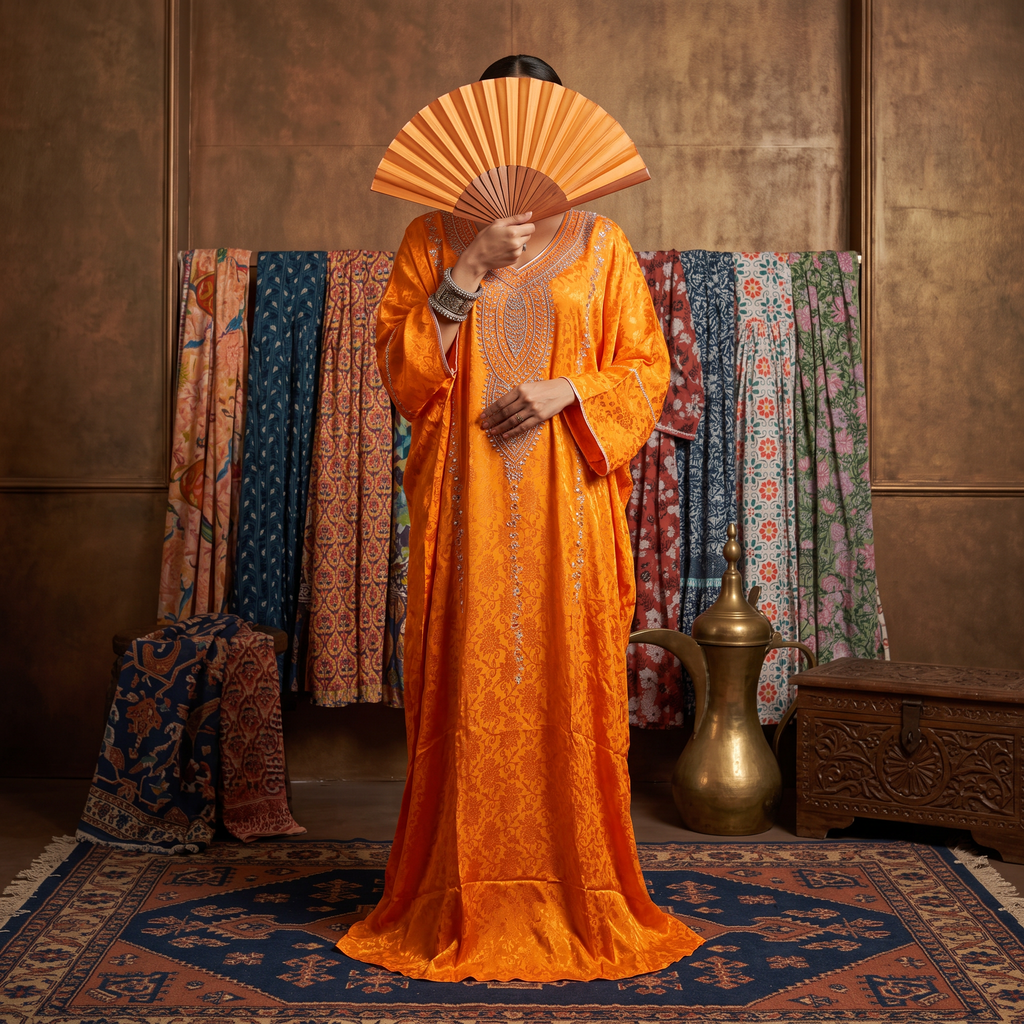 Silky Jacquard Kaftan Elegant Free-Size Luxury Abaya