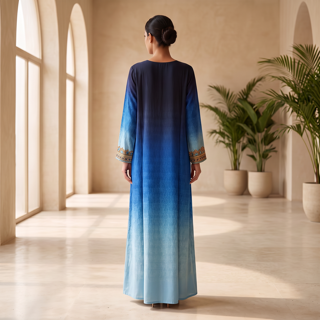M Digital Print Pure Silk Jalabiya With Embroidery Length 57"