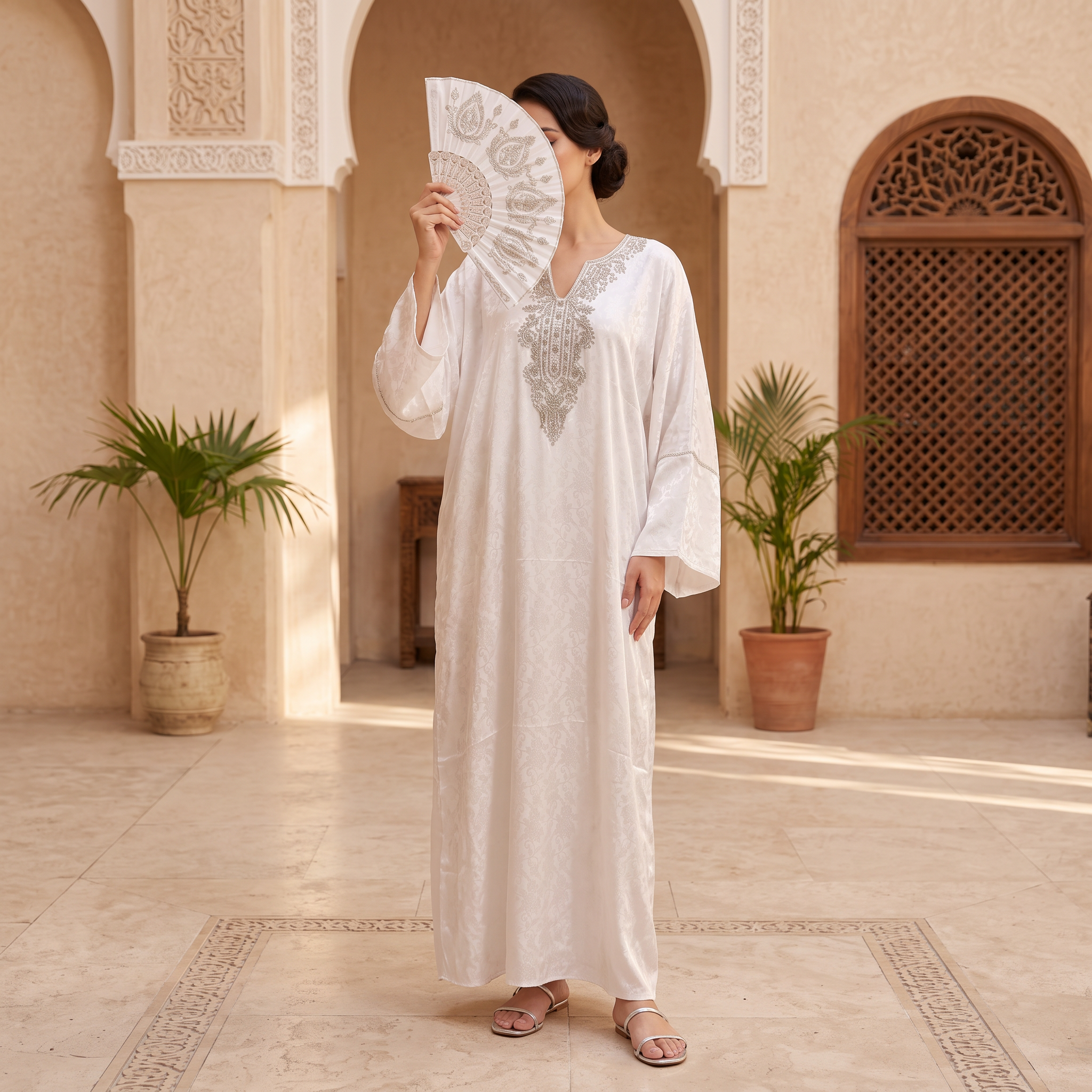 Silky Jacquard Kaftan Elegant Free-Size Luxury Abaya