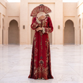 XS-S Digital Dress Printed Poly Silk Hand Crystal 56" Long Jalabiya