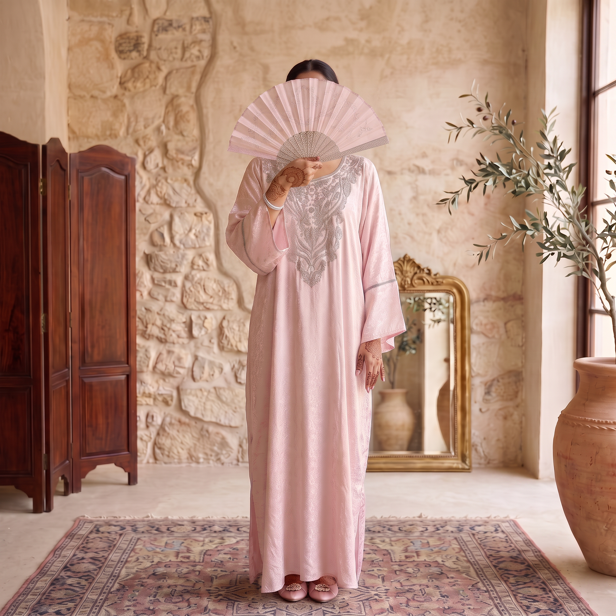Silky Jacquard Kaftan Elegant Free-Size Luxury Abaya