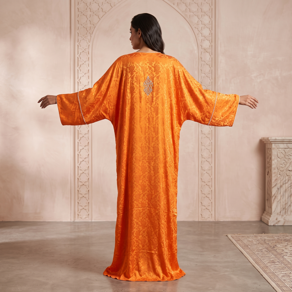 Silky Jacquard Kaftan Elegant Free-Size Luxury Abaya