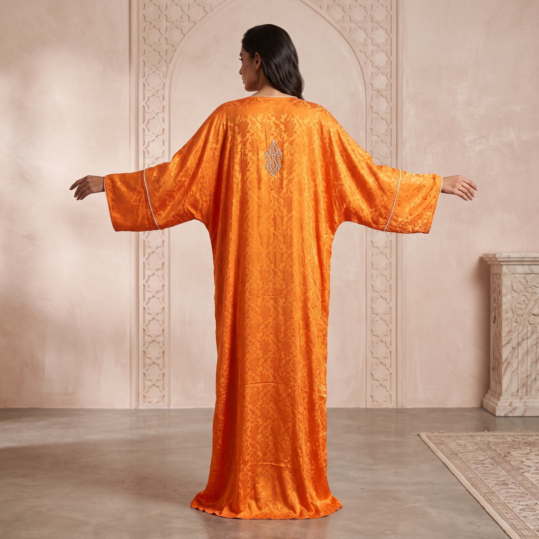 Silky Jacquard Kaftan Elegant Free-Size Luxury Abaya