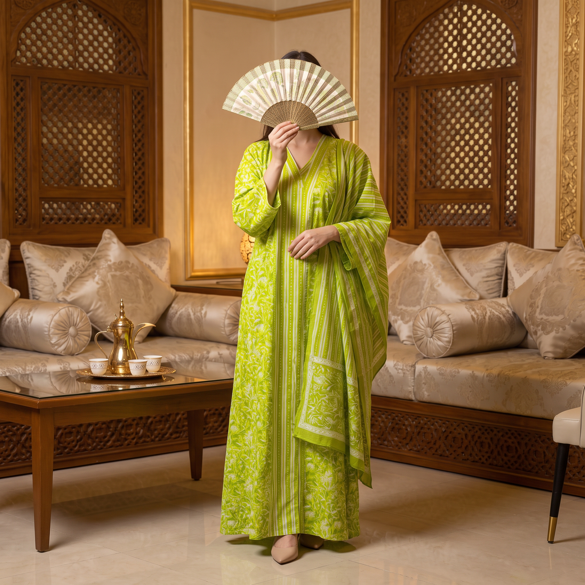 L/XL Cotton Abaya & Inner with shaila Set length 57” Long