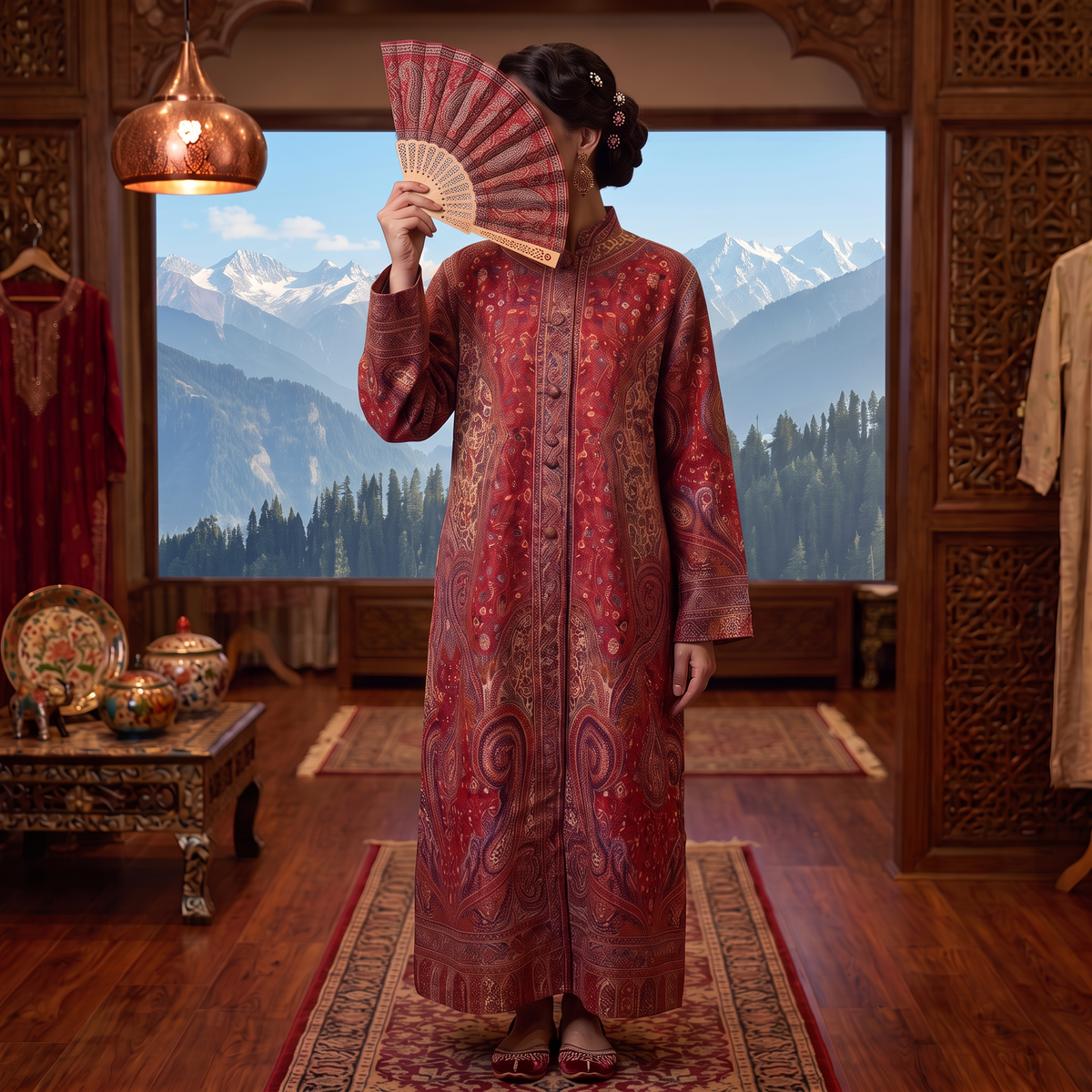 L-XL Kashmiri  woolen  long Jacket 56" Inches Length