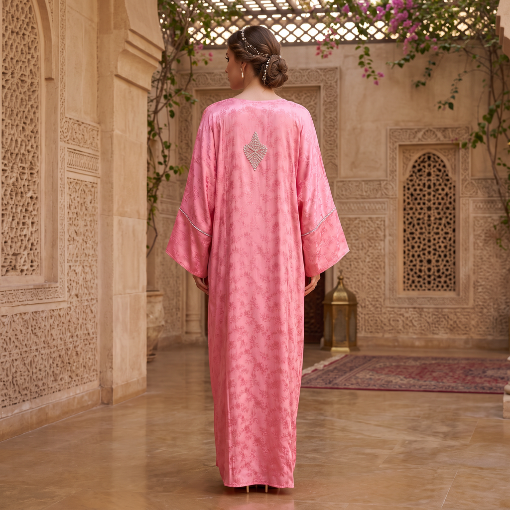 Silky Jacquard Kaftan Elegant Free-Size Luxury Abaya