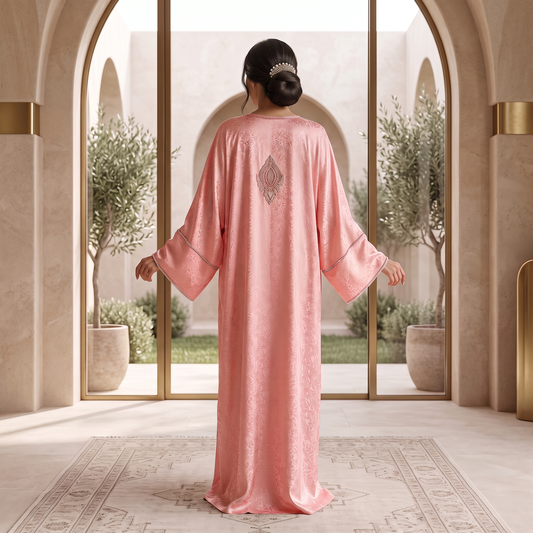 Silky Jacquard Kaftan Elegant Free-Size Luxury Abaya