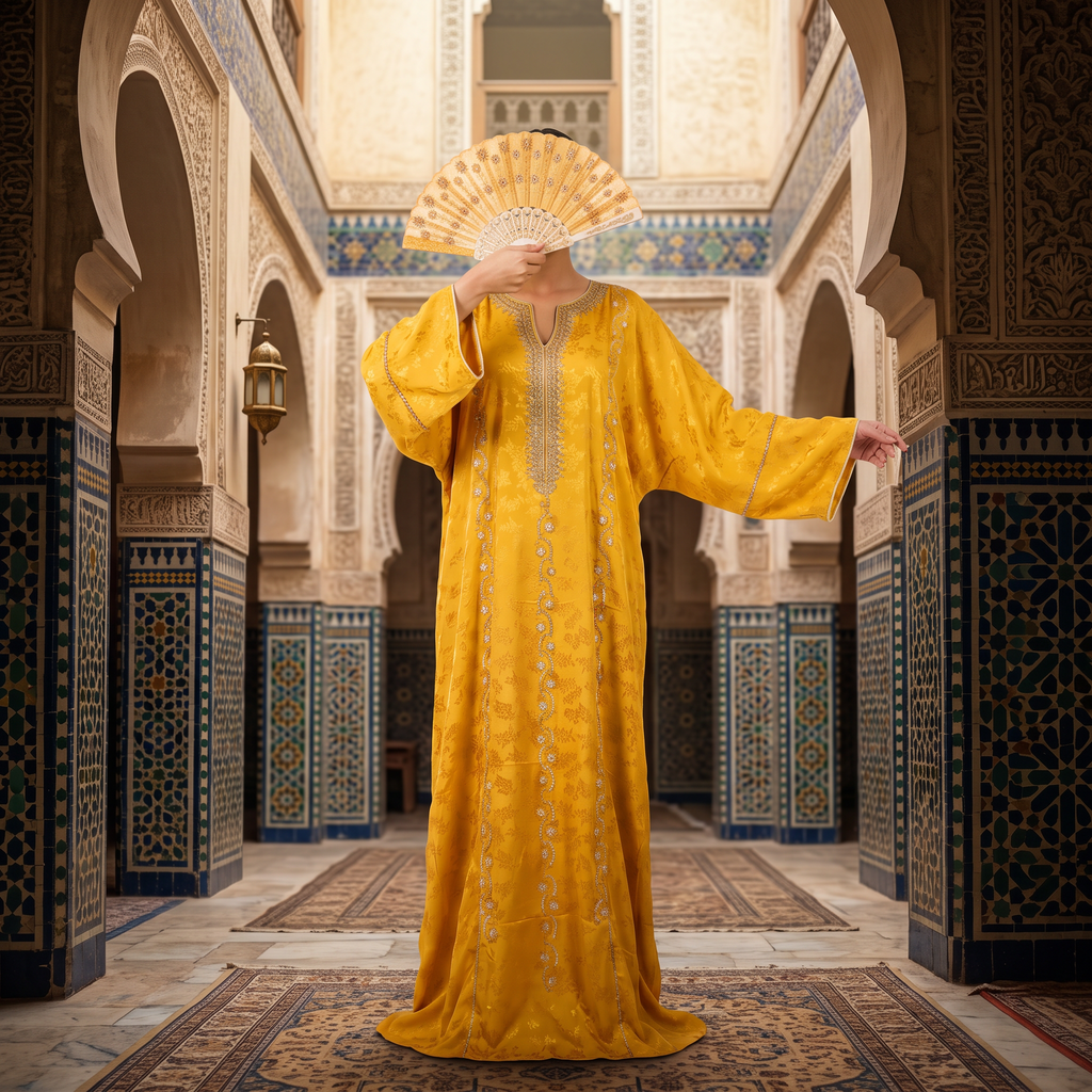 Silky Jacquard Kaftan Elegant Free-Size Luxury Abaya