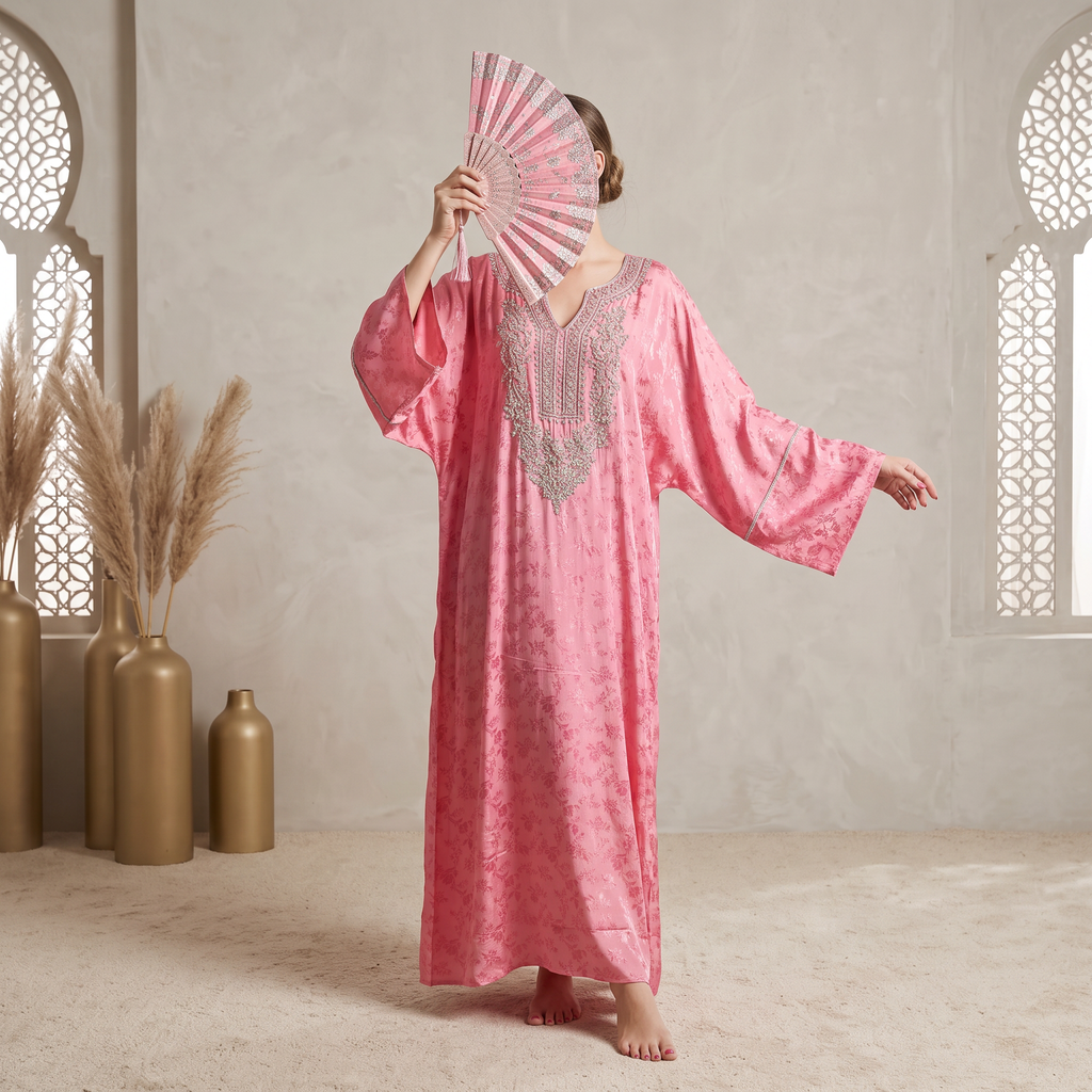 Silky Jacquard Kaftan Elegant Free-Size Luxury Abaya