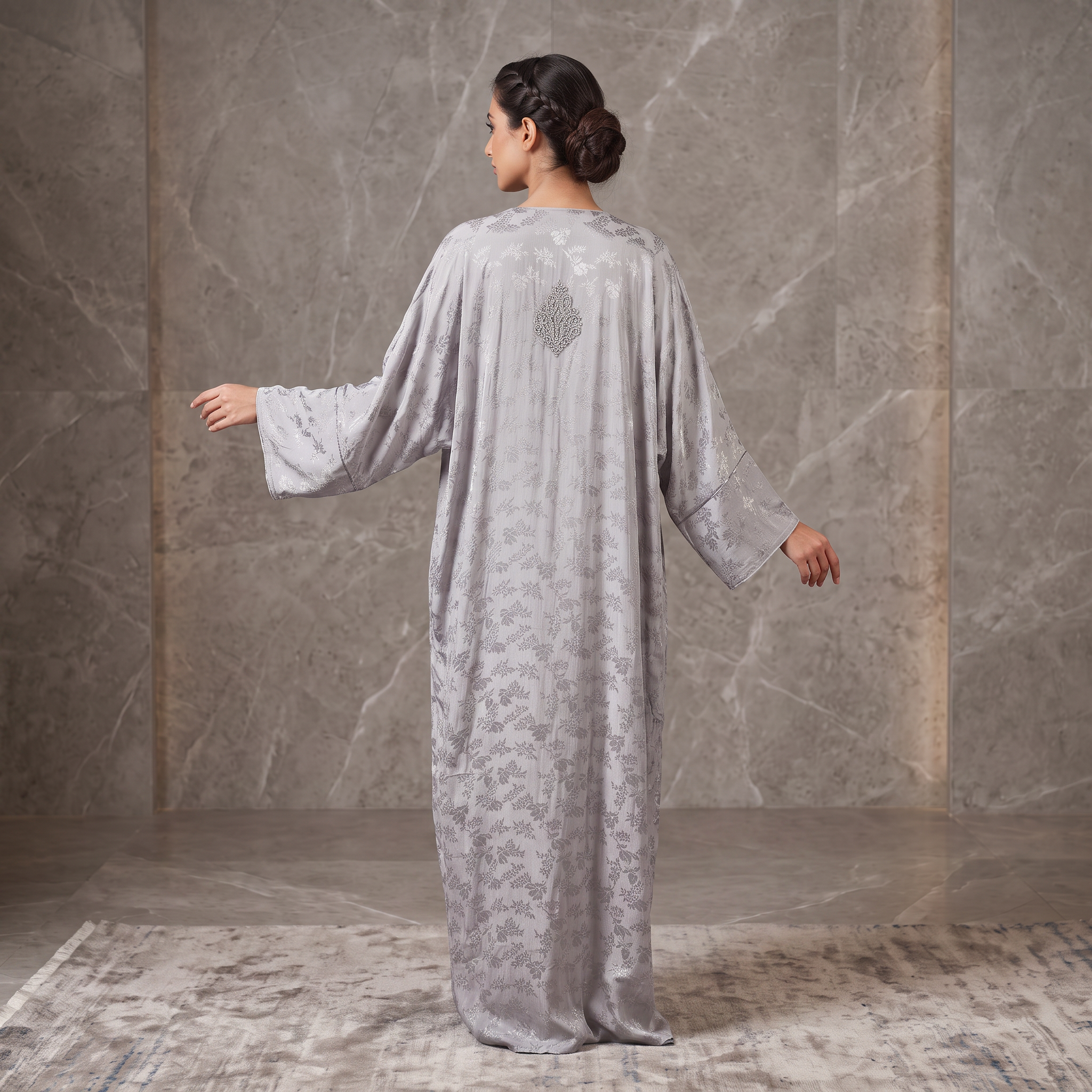 Silky Jacquard Kaftan Elegant Free-Size Luxury Abaya