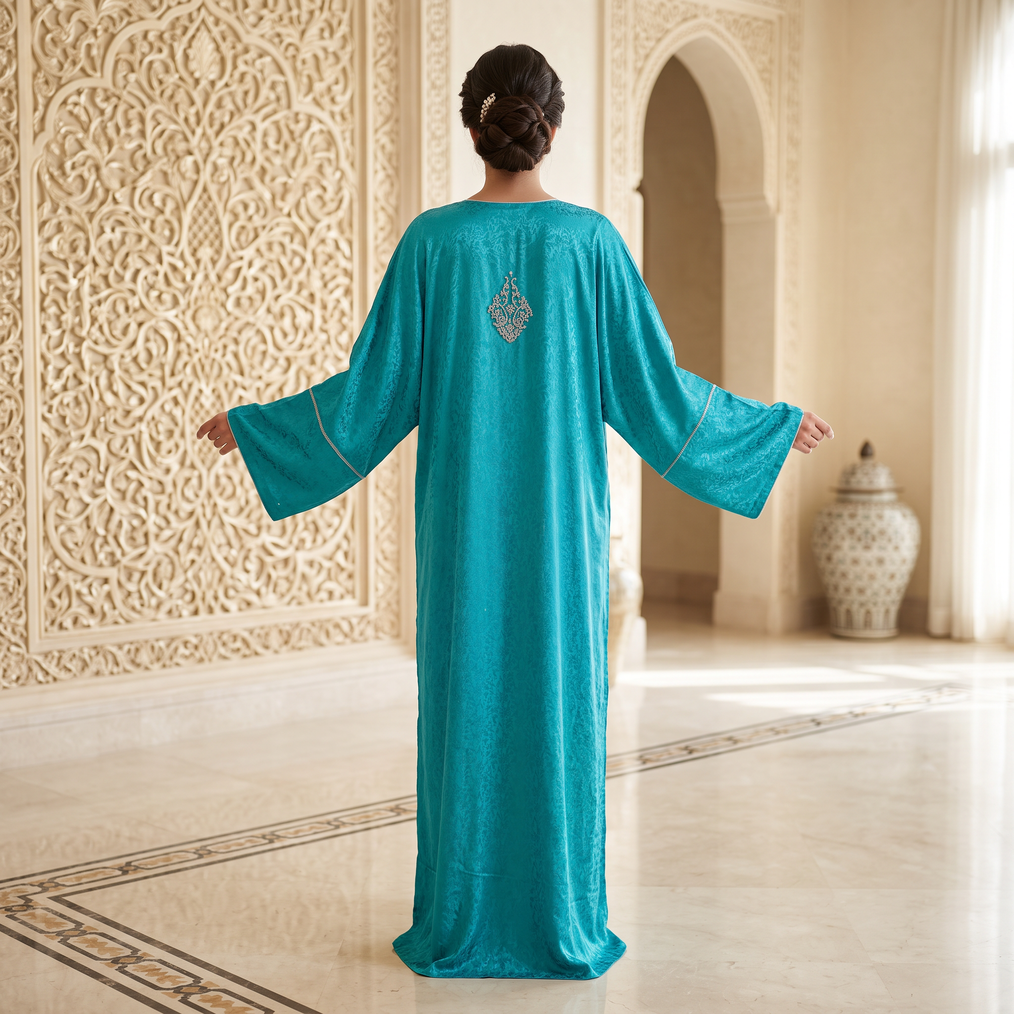 Silky Jacquard Kaftan Elegant Free-Size Luxury Abaya