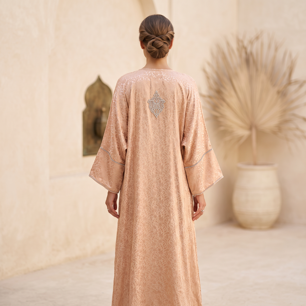 Silky Jacquard Kaftan Elegant Free-Size Luxury Abaya