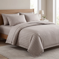 Premium plain stripes silky Duvet Set 6 Pcs