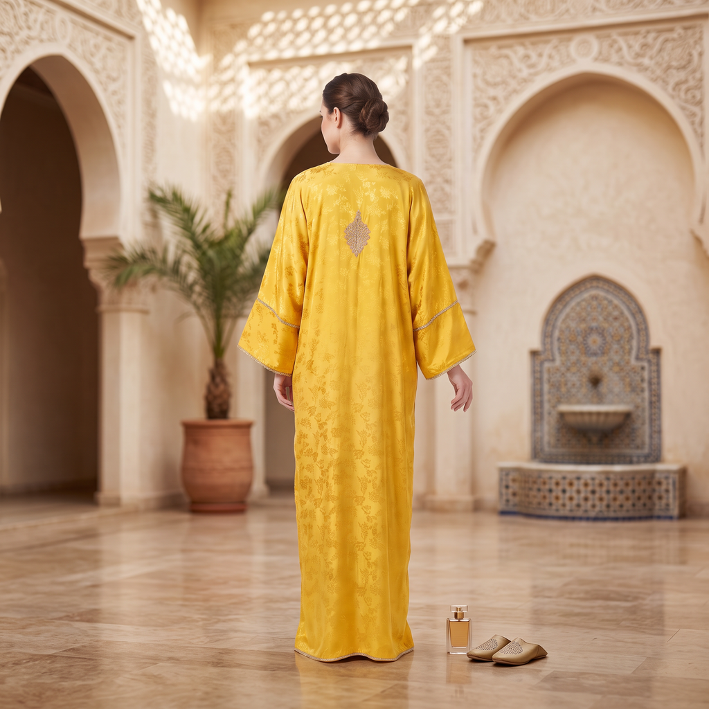 Silky Jacquard Kaftan Elegant Free-Size Luxury Abaya