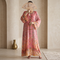 XXL Digital Dress Printed Poly Silk Hand Crystal 56" Long Jalabiya