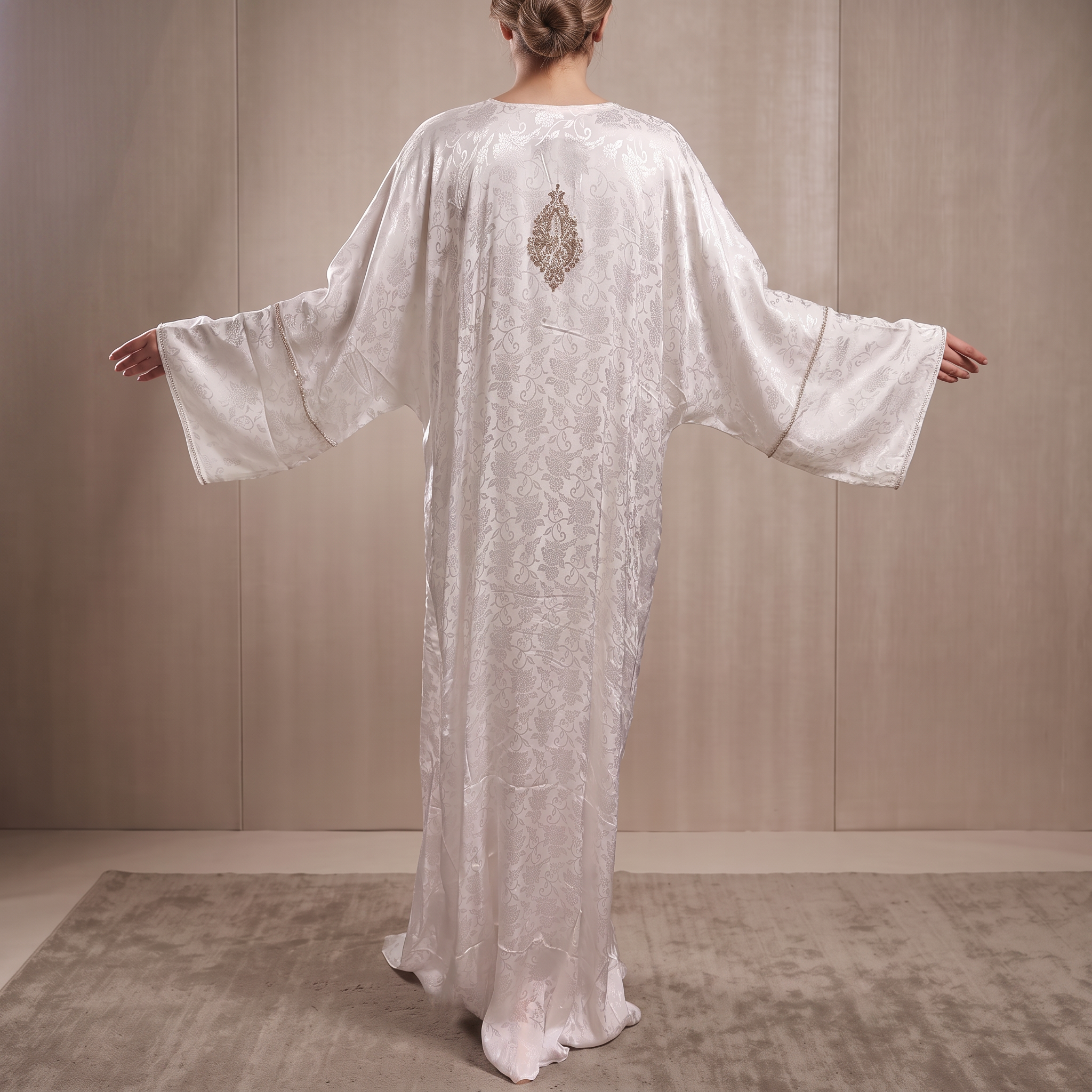 Silky Jacquard Kaftan Elegant Free-Size Luxury Abaya