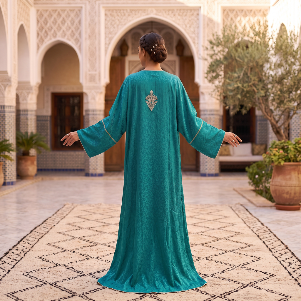 Silky Jacquard Kaftan Elegant Free-Size Luxury Abaya