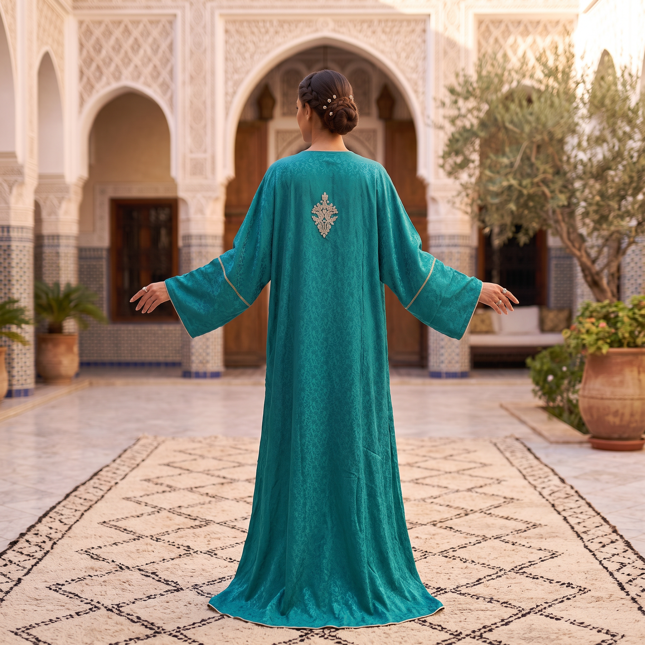 Silky Jacquard Kaftan Elegant Free-Size Luxury Abaya
