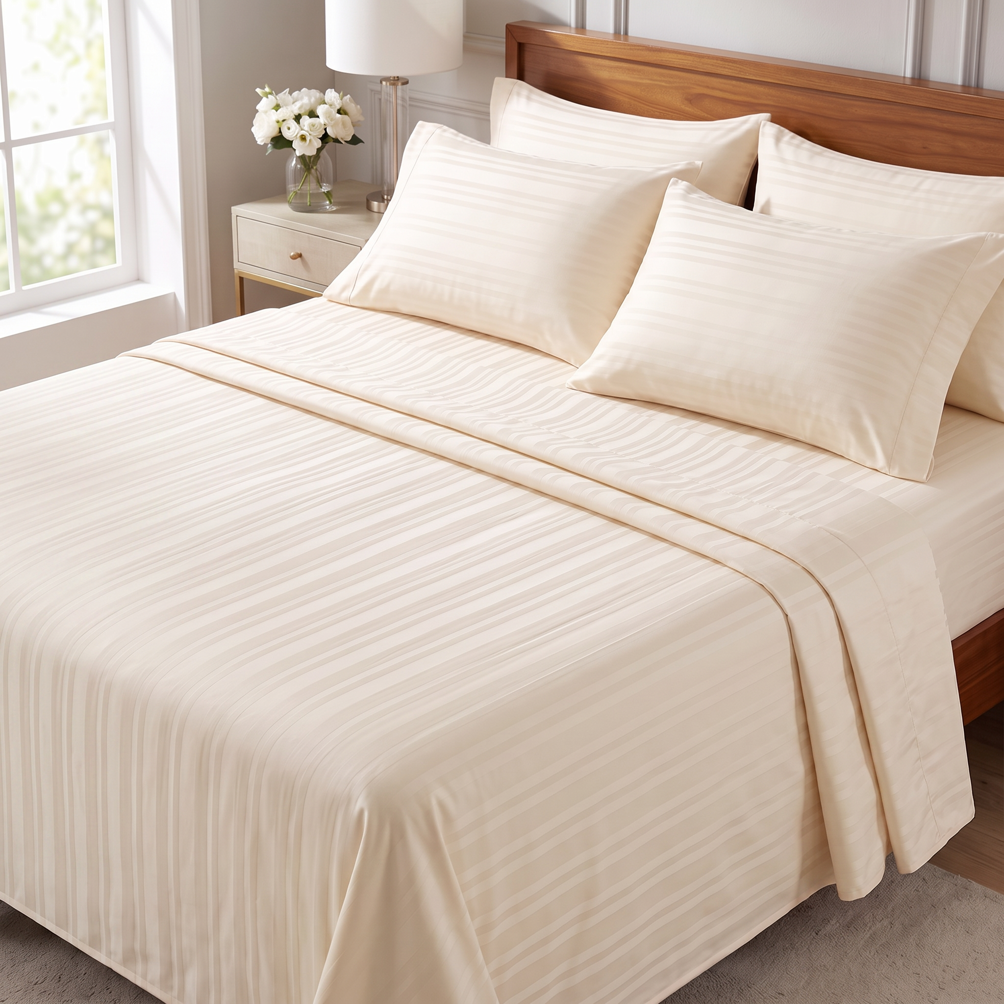 Premium plain stripes silky Duvet Set 6 Pcs
