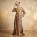 XS-S Digital Dress Printed Pure Silk Hand Embroiderey 58" Long Jalabiya