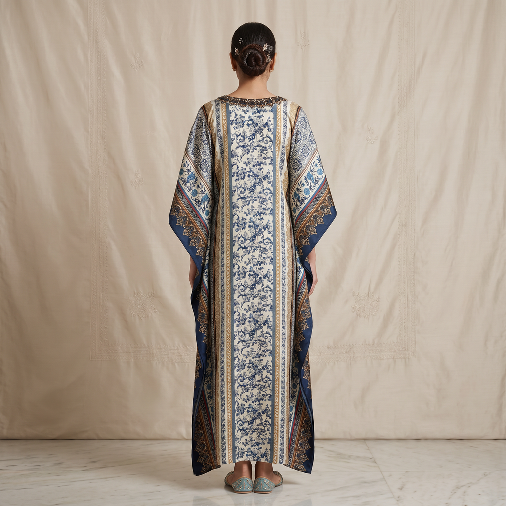 S-M Digital Dress Printed Silky Hand Crystal 60" Long Jalabiya