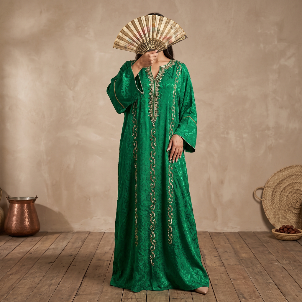 Silky Jacquard Kaftan Elegant Free-Size Luxury Abaya