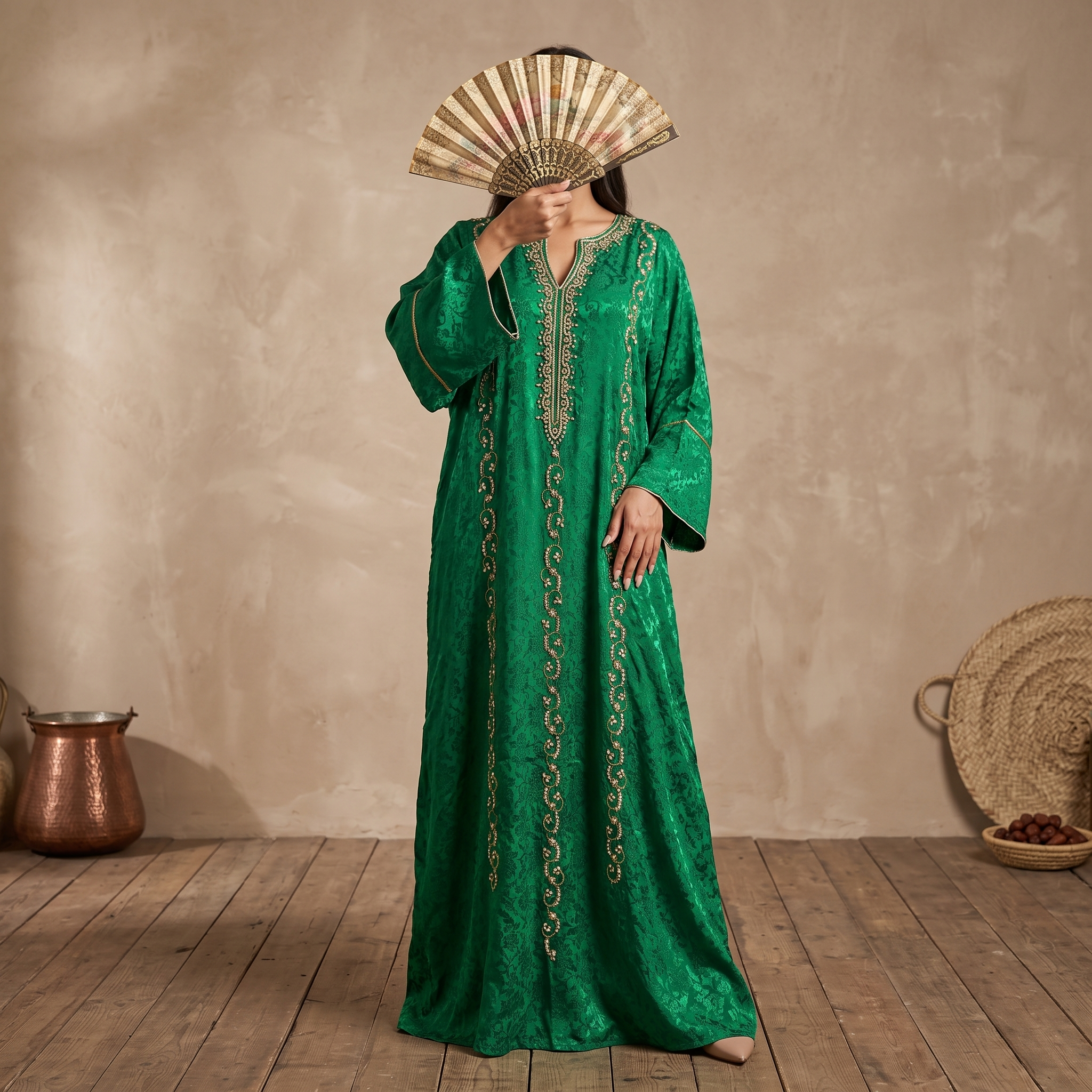 Silky Jacquard Kaftan Elegant Free-Size Luxury Abaya
