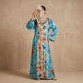 M Digital Dress Printed Poly Silk Hand Crystal 57" Long Jalabiya