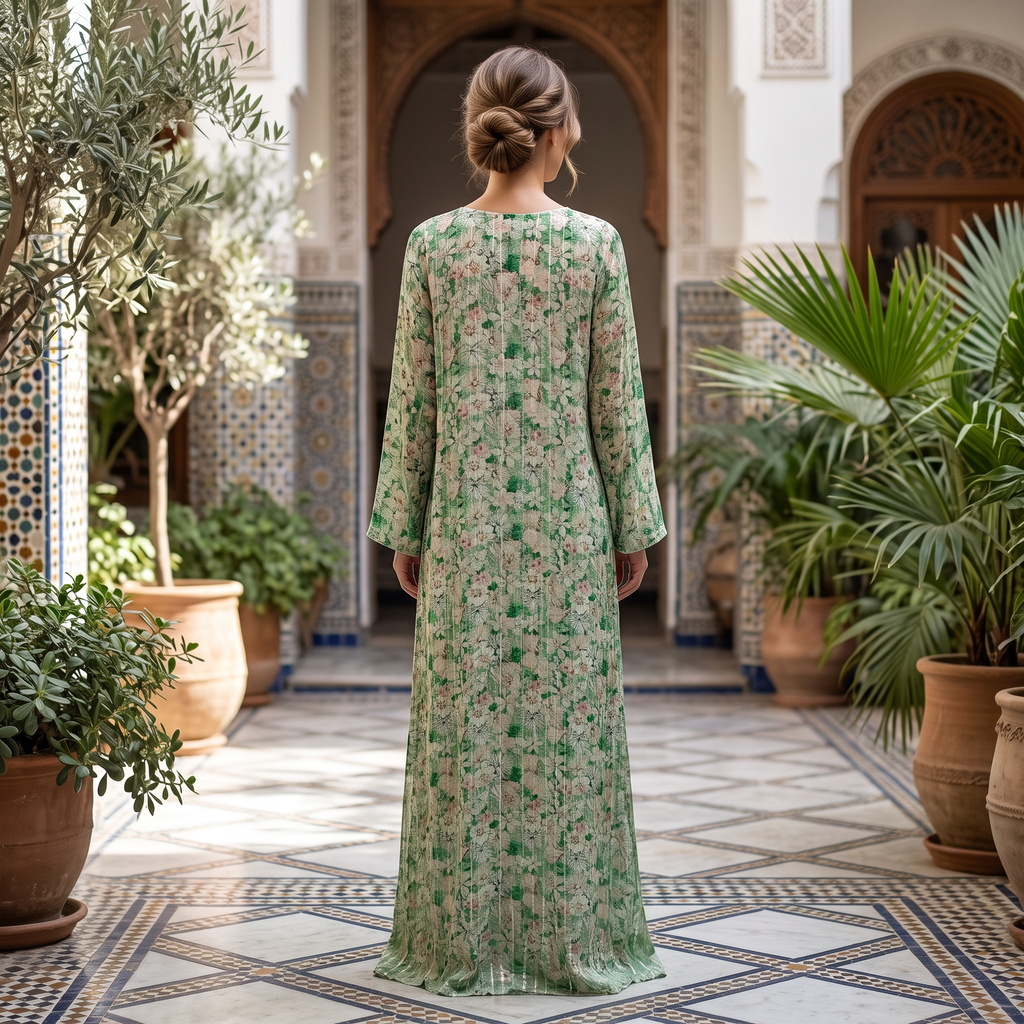 XXL Digital Print Pure Silk Jalabiya With Embroidery Length 59"