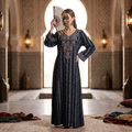 S Digital Dress Printed Poly Silk Hand Crystal 59" Long Jalabiya