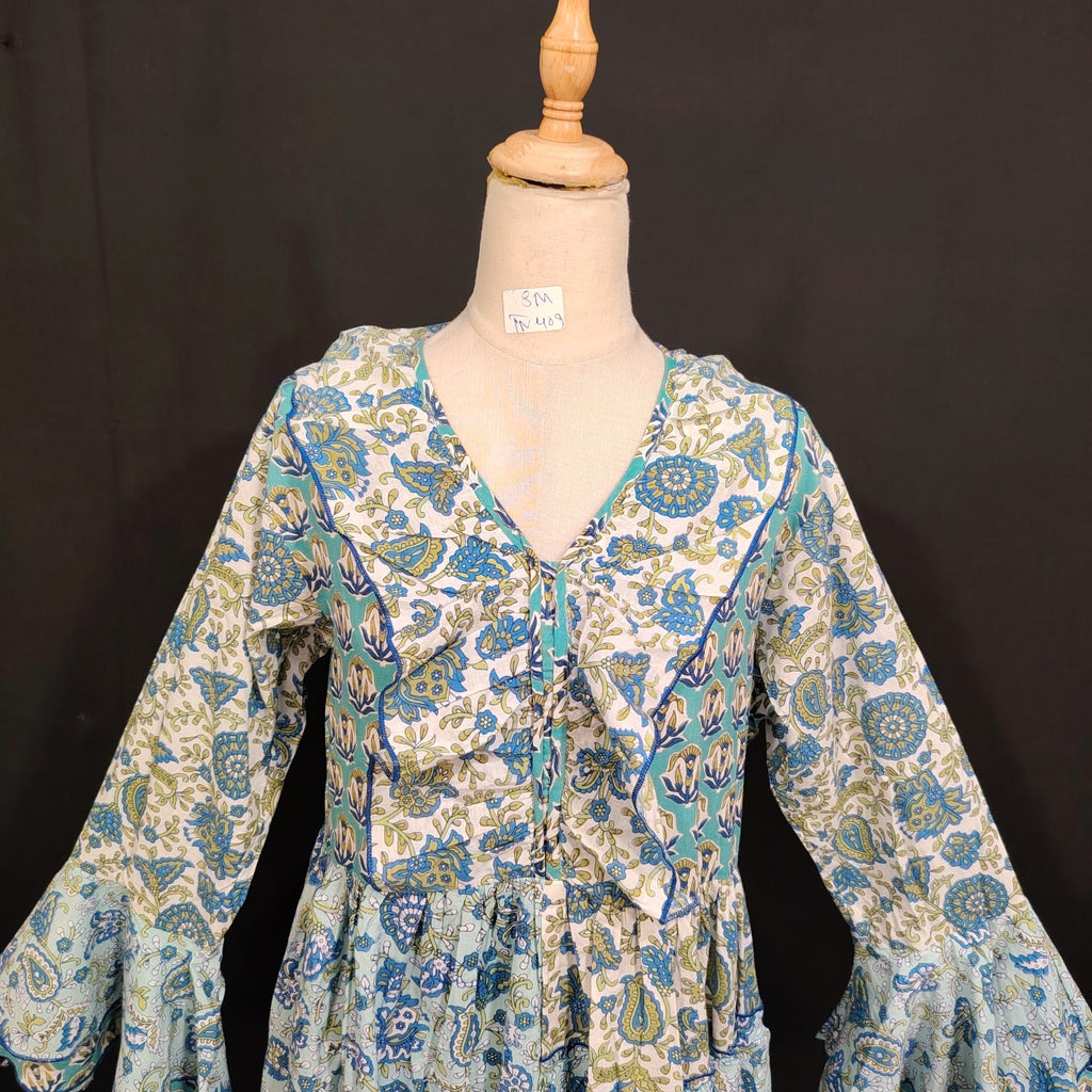 S/M Sabah Printed Cotton Dress 57" Long Jalabiya