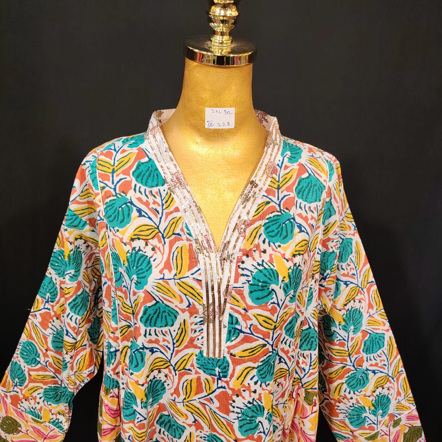 2XL-3XL Safa Printed Cotton Dress 57" Long Jalabiya