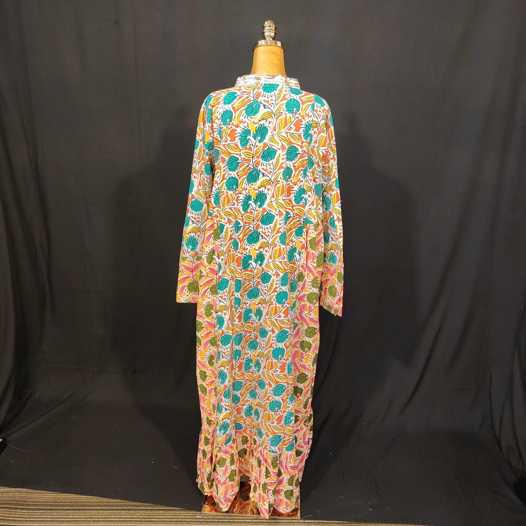 2XL-3XL Safa Printed Cotton Dress 57" Long Jalabiya