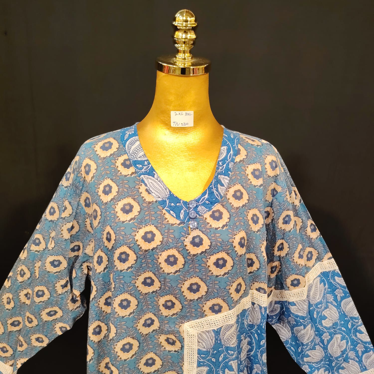 2XL-3XL Special Printed Cotton Dress 57" Long Jalabiya