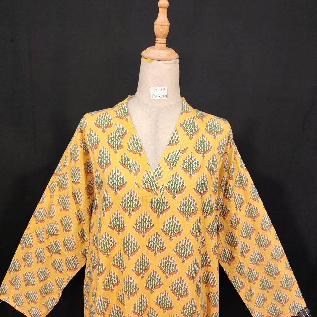 2XL-3XL Teena Printed Cotton Dress 57" Long Jalabiya