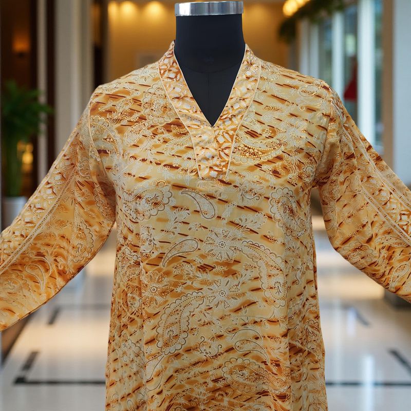 S/M Teena Silk Printed Cotton Dress 57" Long Jalabiya