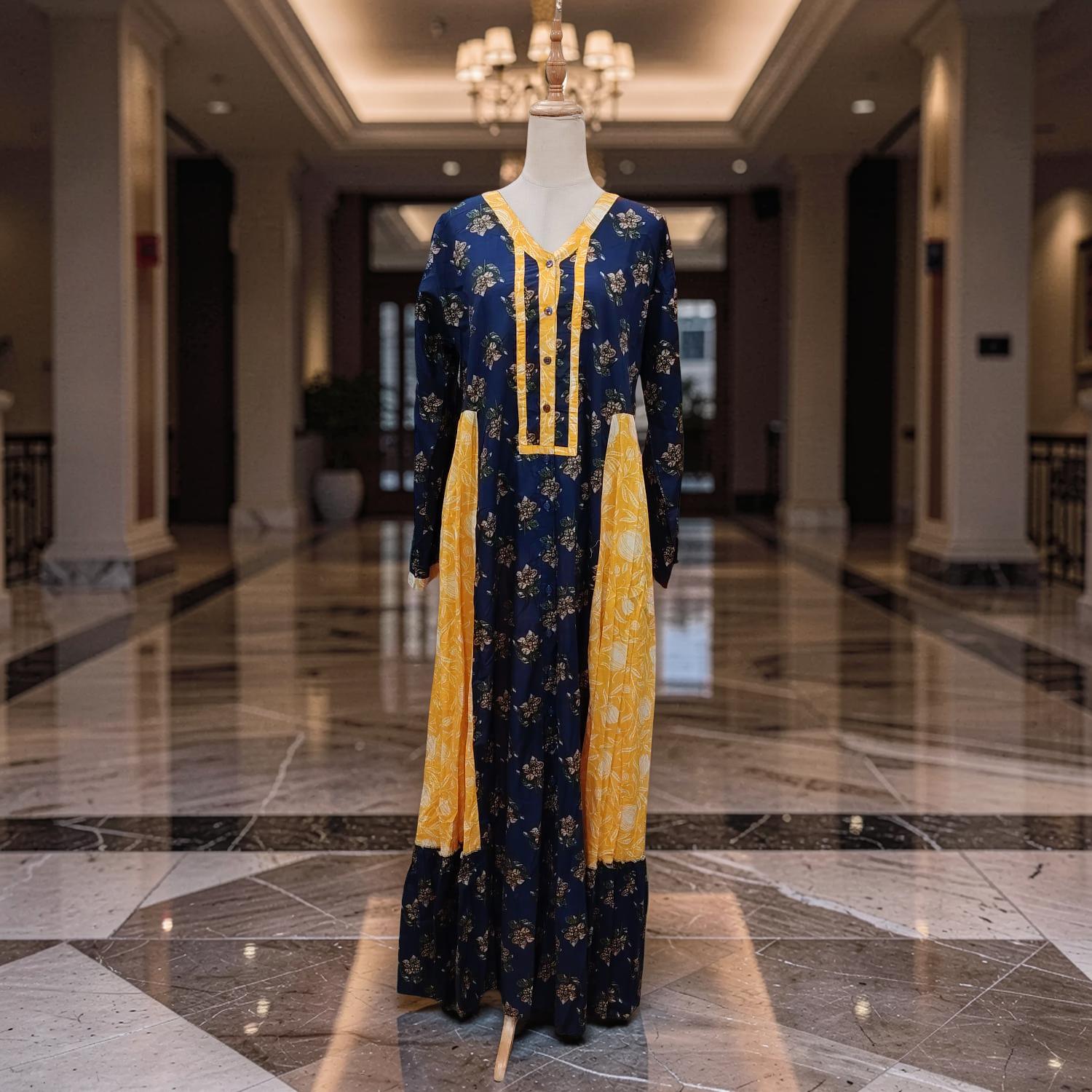S/M TULIP Printed Cotton Dress 57" Long Jalabiya