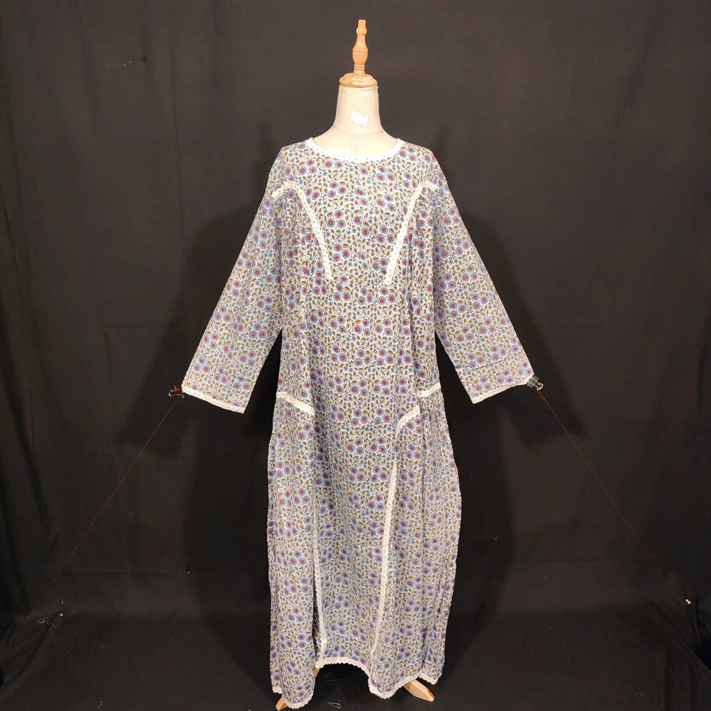 2XL-3XL Wisal Printed Cotton Dress 57" Long Jalabiya