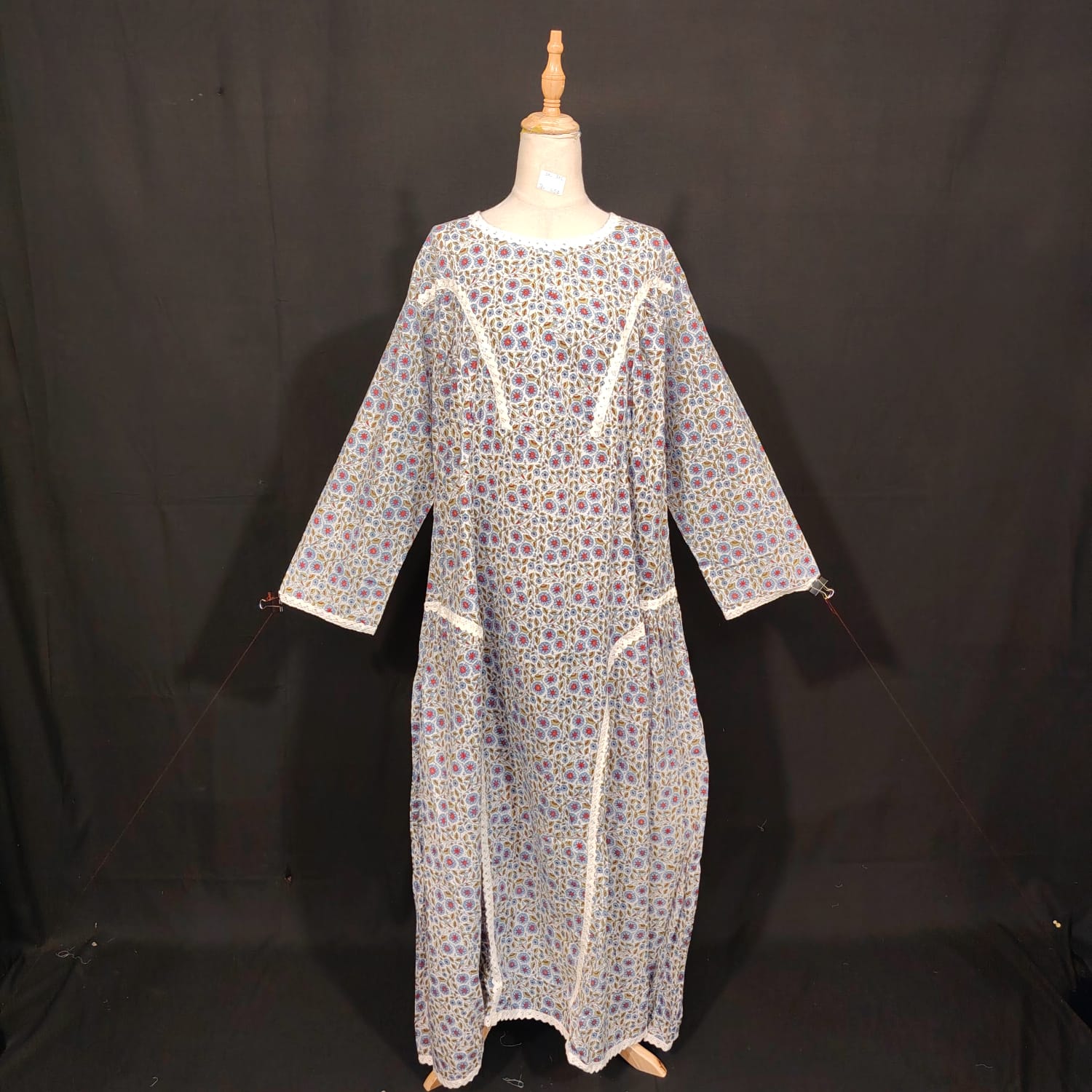 2XL-3XL Wisal Printed Cotton Dress 57" Long Jalabiya